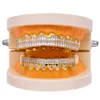 8 Teeth Square Zirconium Gold Plated with Diamond Tooth Grillz Silver Color Bling AAA Cubic Zircon Grills Dental Mouth Hip Hop Fashion Jewelry Rapper Gift