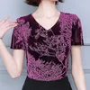 Summer Glitter Shirt Tops Elegant Shiny Sequin Blouse Slim Fashion V-neck Short Sleeve Blouse Women Plus Size 4XL 10362 210528