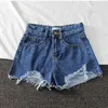 Mulheres largo perna buraco preto smil shorts casual sólido cor sólida cor branca calça jeans shorts casual shorts soltos 210611