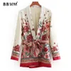 Printed casual suit collar women's jacket spring fashion Belt was thin 210507