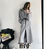 Traf Women Fashion Back Zipper Loose Asymmetric Sweatshirts Vintage High Collar Long Sleeve Pullovers Chic Tops 210415