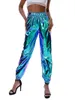 Fashion Women Metallic Shiny Jogger Pants High Waist Holographic Color Trouser Party Club Streetwear Clothing Women's & Capris