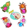 Christmas Tree Santa Claus Elk Snowman Dog Pop It Push Fidget Toy with Keychain Ring Stress Relief Autism Popit Squeeze Toys Gifts for Adult Children Chain DHL