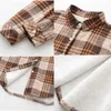 Mulheres Tops e Blusas camisa xadrez de algodão espessamento veludo de veludo roupa camisa camisas de manga longa outono feminino 211014