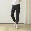 OL minimaliste élastique taille haute bottes pantalons femmes grande taille décontracté coton lin costume pantalon femme 210421