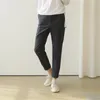 OL Minimalist Elastic High Waist Boots Pants Women Plus Size Casual Cotton Linen Suit Trousers Female 210421