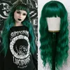 Grön syntetisk peruk med bangs cosplay Perruques simulering mänskliga hår huvudband peruker våg pelucas 22 inches rxg9167
