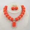 Earrings & Necklace Luxury Bridal Orange Coral Beads Jewelry Set Handmade African Wedding Nigerian SetABL994