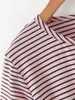 HSA Summer T-shirt Kortärmad Casual Top Tees Fashion O-Hals Striped Stitching Knuted Women Female Tops 210417