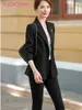 Pantaloni a due pezzi da donna Abiti bianchi Donna Higt Eed Colloquio formale Business Slim Blazer e ufficio Abbigliamento da lavoro da donna Lake Black