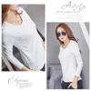 BomullT-tröja Höst O-Neck svart och vitt Slim Långärmad T-shirts Kvinnlig Elegant Toppar Plus Size Women 6979 50 210417