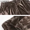 Outono inverno slim longa lápis calças cintura elástica cintura elástica amarrar calças de bolso feminino mirco veludo macio quente 210507