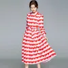 秋のターンダウンカラー長袖幾何学模様の縞模様のプリントパーティードレス女性ファッションシャツのドレス210529