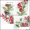 Festliga tillbehör GardenArtificial Plants Vinor Red Fruit Berry Rattan för Juldekoration Fake Flower Home Party Decor Dekorativ Flowe