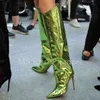 Nightclub Ladies Demonia Boots Candy Color Mirror Leather Women Knee High Heels Stilettos Runway Shoes Botas Mujer 211105