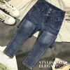 Hög midja elastiska mager kvinnor jeans tre knappar penna byxor kvinnlig mode plus storlek stretch ankel längd blekt denim 210708