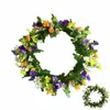 Dekorativa Blommor Kransar 16 tum Konstgjord Daisy Flower Dörrkrans med Springtime Faux Wildflowers och Berris Front Decor