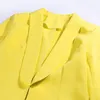 Abiti da donna Blazer Sexy scollo a V profondo Pantalone giallo Completo Intervista femminile Business Giacca lunga da donna Pantaloni da lavoro Tailleur pantalone 2 Pi