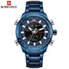 Men Watches NAVIFORCE 9093 Luxury Brand Men's Full Steel Waterproof Blue Quartz Watch Male Sports LED Analog Digital Clock 210517