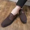 Męskie Nubuck Skóra Spiczasta Koronki Gentleman Wedding Homecoming Korywy Buty Mieszkania Casual Loafer Dress Sapatos Tenis Masculino