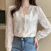 Lente Lange Mouwen V-hals Hol Sluiting Kant Blouse Shirt Dames Tops Blouse Vrouwen Blusas Mujer de Moda Vrouwen Blouses Blusa E44 210602