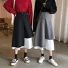 Mid-length Retro Japan A-line High Waist Patchwork Irregular Skirts Women Student Casual Mujer Faldas Wrap Hip Fashion Wild 210610