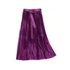 Summer Stain Women's Pleated Skirts with Belted High Waist Chic Long Korean Style Female Tulle 210428