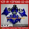 Motorfiets Lichaam voor Yamaha YZF-R1 YZF-1000 YZF R 1 1000 cc 00-03 Carrosserie 90NO.0 YZF R1 1000CC YZFR1 02 03 00 01 YZF1000 2002 2003 2000 2001 OEM FACEERS KIT FABRIEK BLAUW