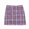 Women checked mini plaid slit summer beach vintage retro spring cara short purple skirt girls 210415