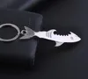 200pcs Metal 2 in 1 Keychain Bottle Opener Creative Shark Fish Key chain Beer Openers Keyring Ring Can Openers Alloy Shark-Shape SN6104