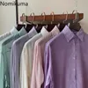 Nomikuma, camisas de protección solar, blusa de manga larga con cordones de cinta para Mujer, Blusas transparentes de un solo pecho de Color sólido para Mujer 210514