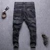 Mäns Jeans American Street Style Mode män Högkvalitativ Svart Färg Elastisk Slim Fit Spliced ​​Designer Casual Denim Byxor
