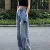 Design sense straight and thin loose high waist wide leg pants girl hip hop street jeans y2k ripped womens 211129