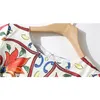 여름 여성 활주로 디자이너 럭셔리 인쇄 짧은 소매 공 가운 시폰 우아한 파티 무릎 길이 큰 스윙 드레스 210416
