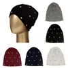 Fashion Plain Color Stickad Stripe Beanie Hat för Kvinnor Kärlek Tillbehör Vinter Varm Beaniesskullies Kvinna Baggy Casual Bonnet
