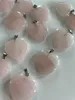 Amuletos de Pedra Natural Coração de Quartzo Rosa Pingente de Cura de Chacra Colar DIY Brincos Fabricação de Jóias