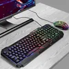 Oyun Combo USB Kablolu Aydınlık Keybord Gamer Kiti Su Geçirmez Multimedya LED RGB Arkadan Aydınlatmalı Klavye ve Fare PC