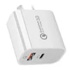 Chargeur rapide QC 3.0 PD 18W pour iPhone 12 Type-C Port USB EU US UK AU Plug Adaptateur de charge rapide et sûr Chargeur mural pour tablettes Téléphone portable