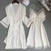 Femmes Rayon 2PCS Robe Set Mariée Demoiselle d'honneur Robe de mariée Robe Dentelle Sexy Kimono Peignoir Robe de nuit Casual Chemise de nuit Vêtements de nuit 210831