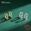 Silver Turquoise Tiny Earring Real 925 Sterling Round Clear CZ Hoop Earrings For Women Girl Party Fine Jewelry 210707