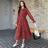 Wiosna Moda Szyfonowa Sukienka Koreańskie Kobiety Z Długim Rękawem Linia Plised Dorywczo Robe Femme 8315 50 210508