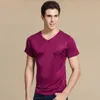 SuyaDream Männer Basic T-Shirt Naturseide V-Ausschnitt Solide Kurzarmhemden Weiß Schwarz Grau Frühling Sommer Top 210707