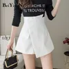 Taille haute Shorts Femme Élégant Mince All-match OL Bureau Dames Casual Court Pantalon Large Jambe Blanc Noir Femmes 210506