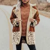 Kvinnor Vinter Vintage Leopard Print Patchwork Plush Jacket Elegant Faux Fur Coats Casual Turn-down Collar Lossa Outwear Overcoat 210428