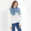Casual Patchwork Denim Vest For Women Lapel Sleeveless Cotton Female Winter Fashion Clothing Style 210524