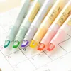 Markeerders 6 kleuren / doos unieke zichtbare tip pastel kleur markeerstift pen dual tips zacht voor schoolmarkering briefpapier hilchter