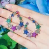 Chic Full Cubic Zirconia Pave Multi Colored Rainbow CZ Big Star Earrings for Ladies Bohemian Inspired Jewelry CZ737 210714