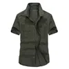 Chemises pour hommes Slim Fit Style britannique Coton Col à revers Mâle Solide Manches courtes Bureau Militaire Armée Vert 5XL 210721