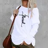 Neue Frauen Weiß T-shirt Casual Langarm Brief Gedruckt Ästhetische Plus-größe Tops Damen Harajuku Baumwolle Pullover Tees 0versize x0628