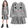 Abiti per ragazze con stampa gatto grigio Maglioni Autunno Ragazza a maniche lunghe Abito intero Camicette Camicie per bambini vestiti per bambina 210413